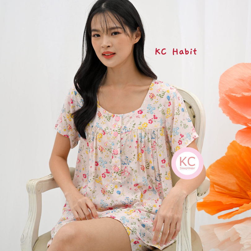 KC Habit in Little Pink Fleur Piyama Baju Tidur Wanita Lengan Pendek Celana Pendek
