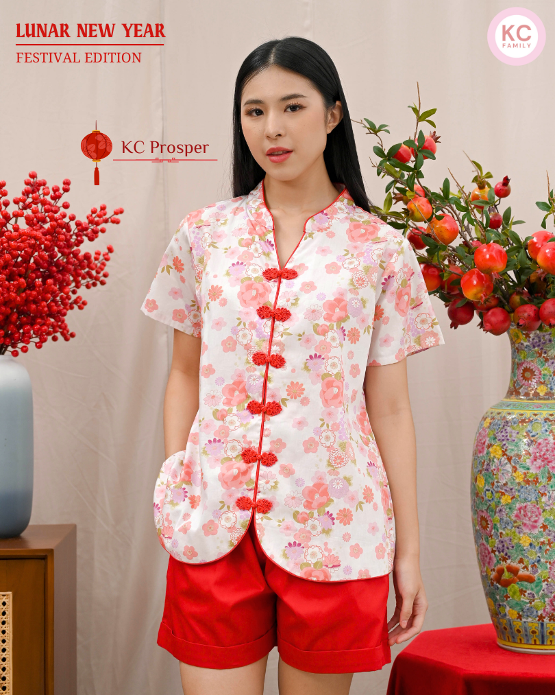 KC Prosper in Peach Sakura Baju Imlek Ceongsam CNY Baju Shanghai