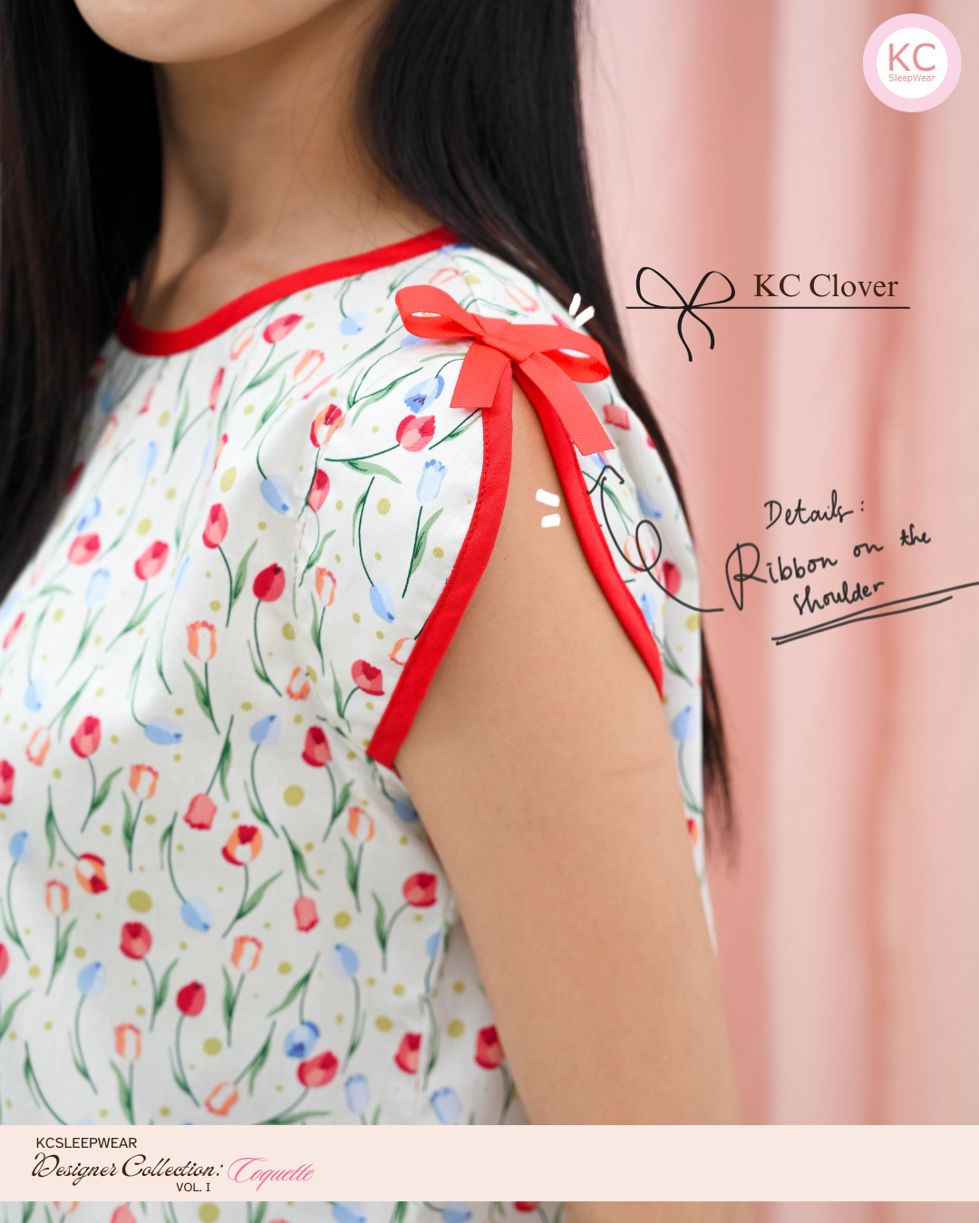 KC Clover In Cherry Rose Piyama Wanita Baju Tidur Lengan Pendek Celana Panjang
