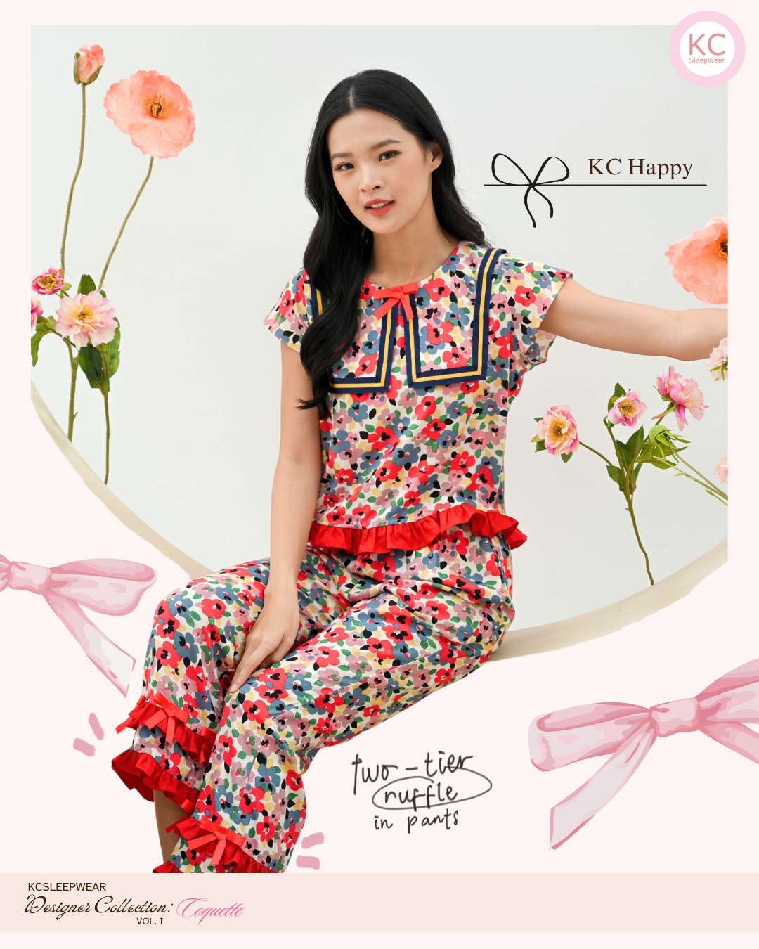 KC Happy In Pop Joy Piyama Wanita Baju Tidur Lengan Pendek Celana Panjang