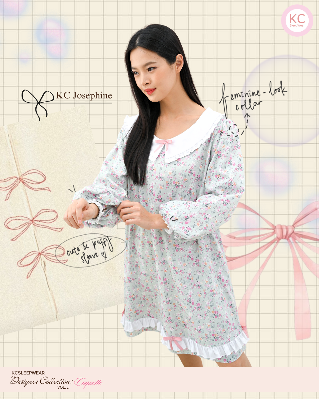 KC Josephine in Mint Blossom Dress Wanita Daster Homedress