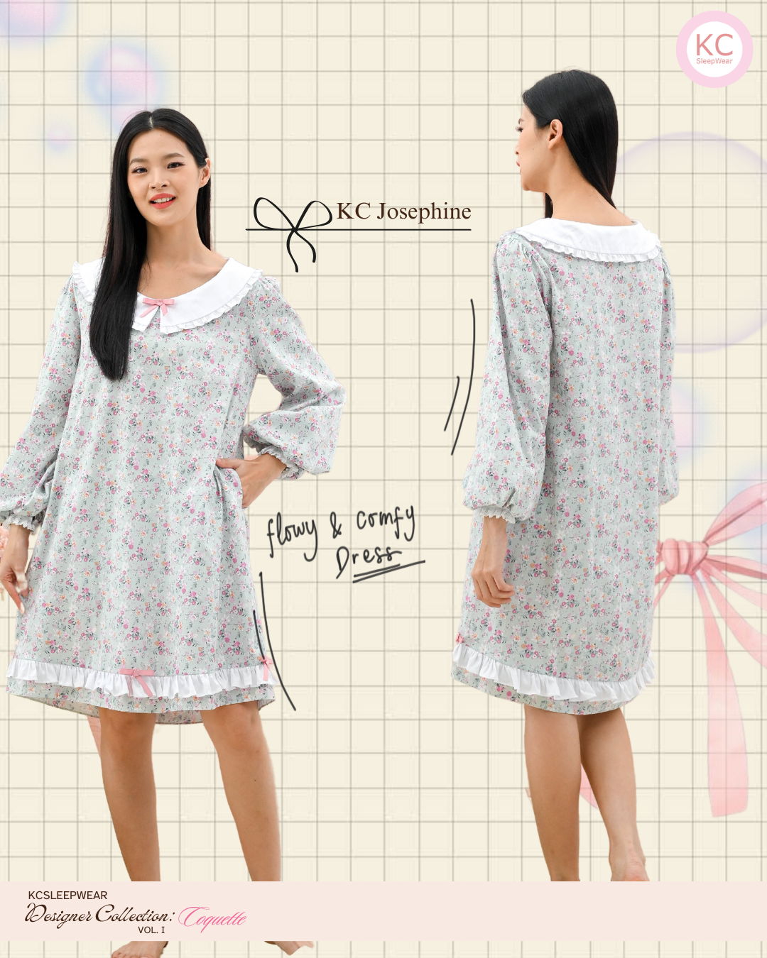 KC Josephine in Mint Blossom Dress Wanita Daster Homedress
