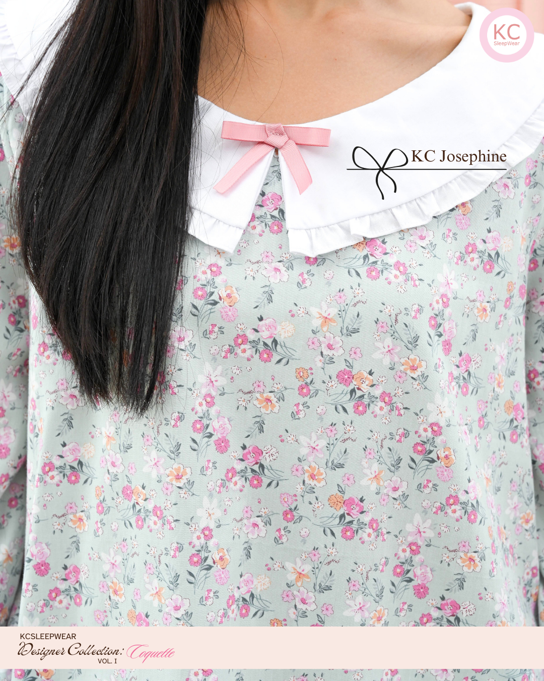 KC Josephine in Mint Blossom Dress Wanita Daster Homedress