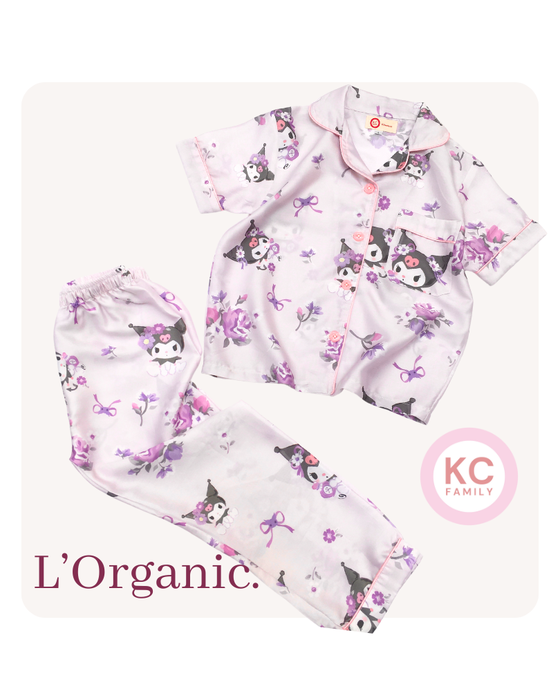 Piyama Organic Wanita PURPLE KUROMIII Celana Panjang Lengan Pendek