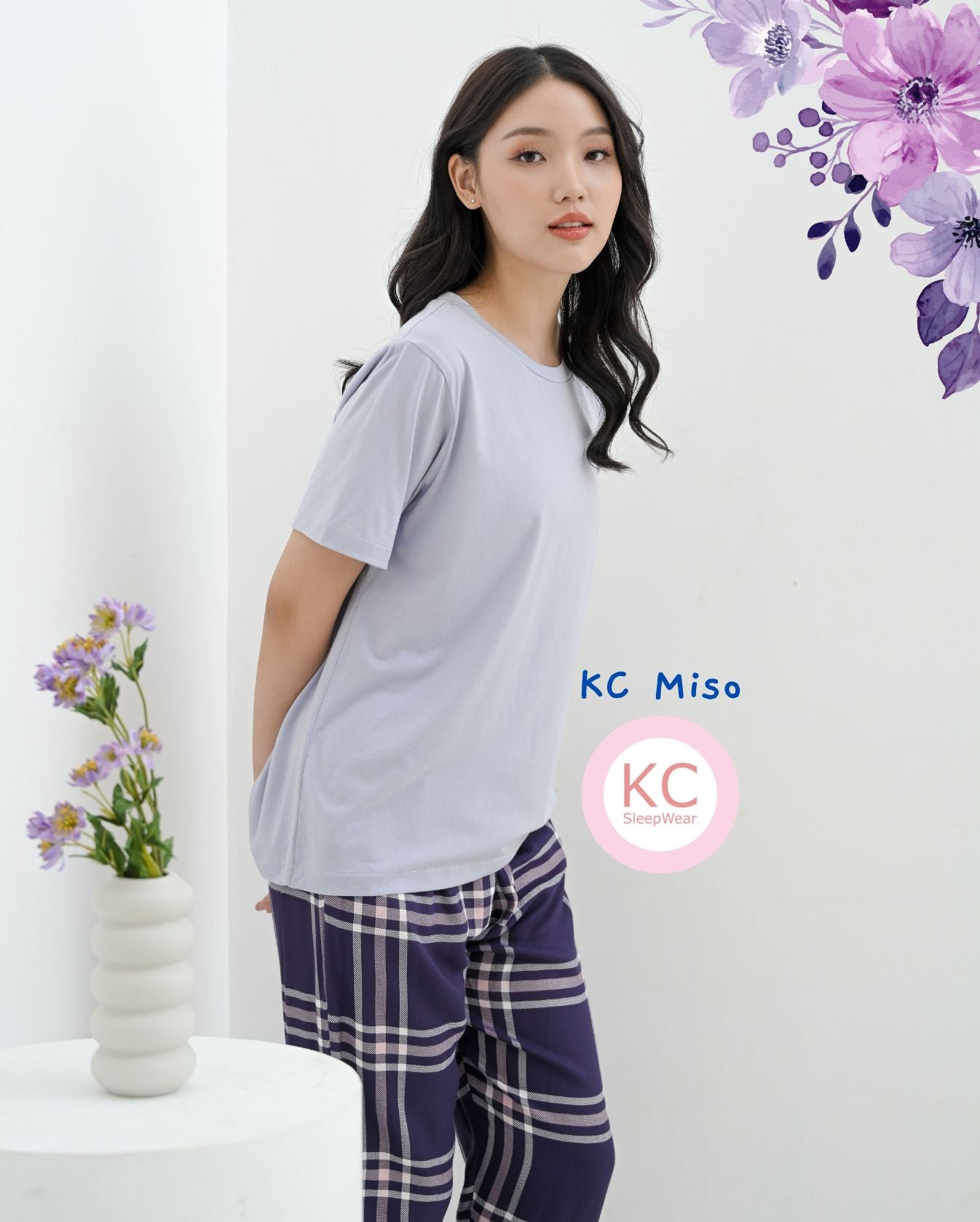 KC Miso Maybe Sunday Baju Tidur Kaos dengan Celana panjang Piyama Kaos