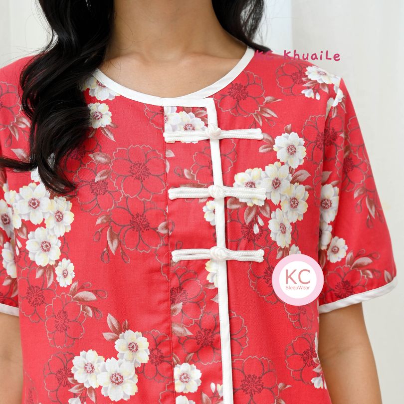 KC KhuaiLe in Red Petals Baju Imlek Ceongsam CNY Baju Shanghai
