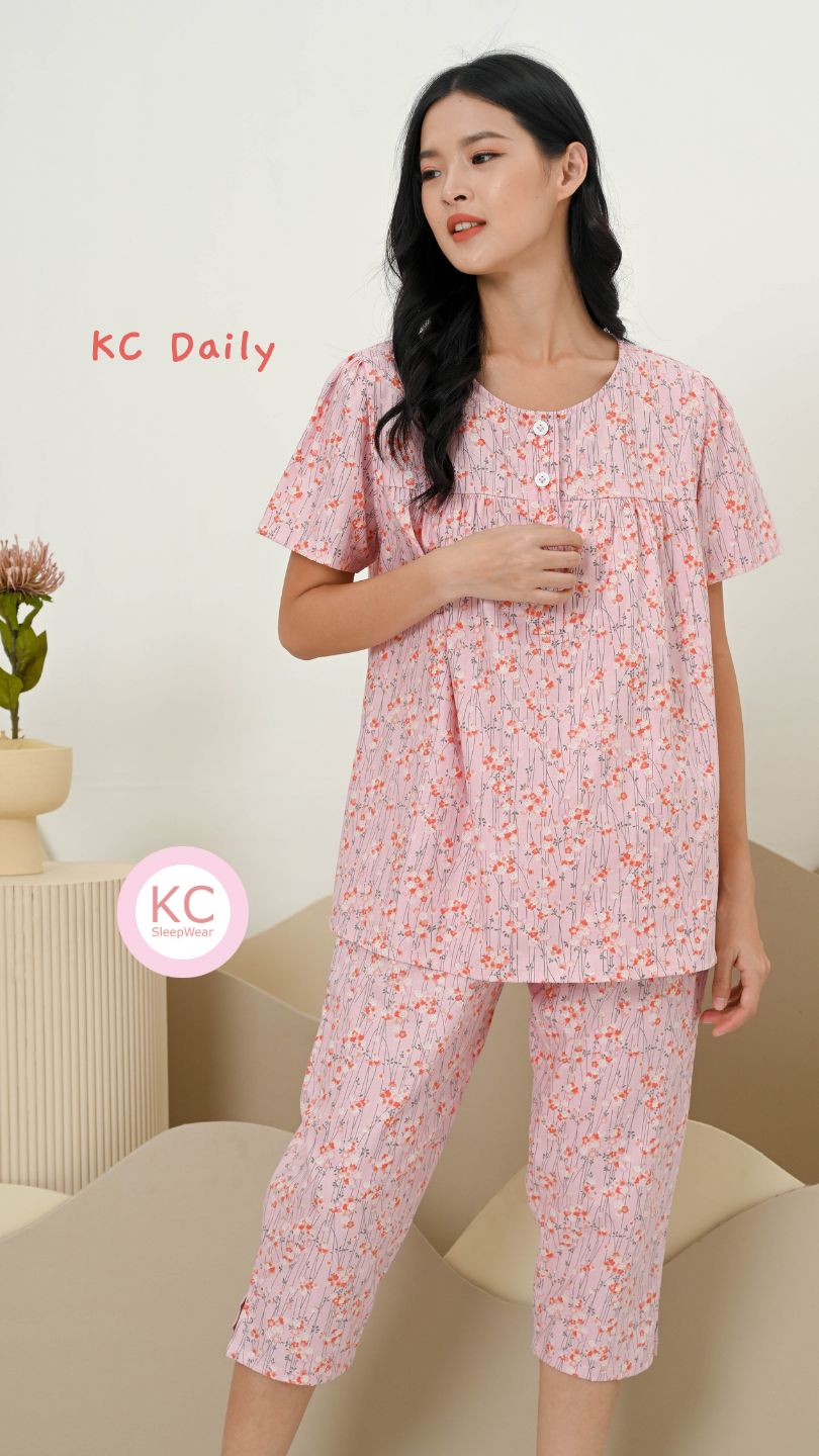 KC Daily in Japanese Fleur Piyama Wanita Celana 7/8 Mid Pants Lengan Pendek