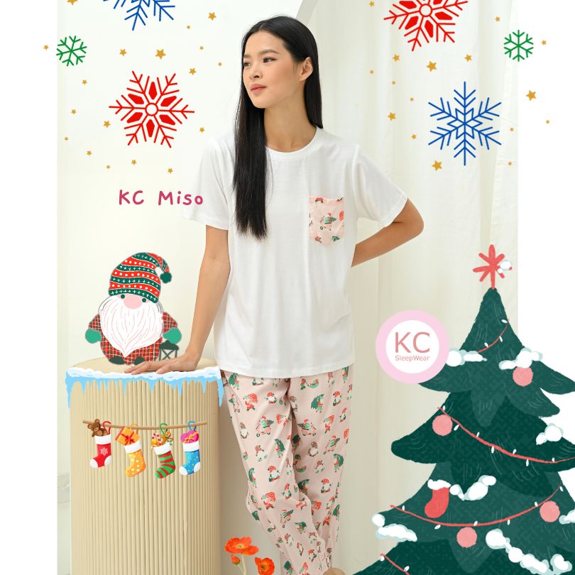 KC Miso In Pink Elf Baju Tidur Wanita Atasan Kaos Lengan Pendek Celana Panjang