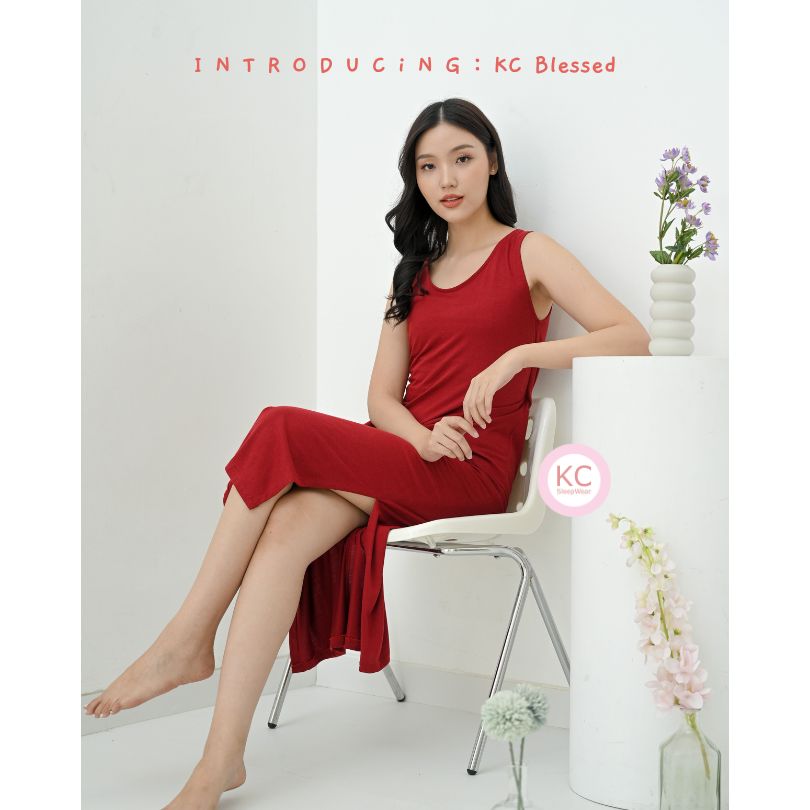 KC Blessed Dress Wanita Homdress Daster tanpa lengan baju rumah Dress jalan