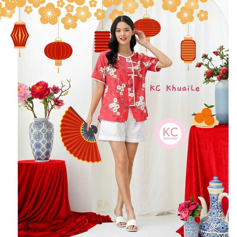 KC KhuaiLe in Red Petals Baju Imlek Ceongsam CNY Baju Shanghai
