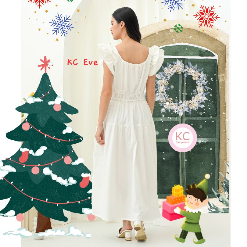 KC Eve in Pearl White Dress Wanita