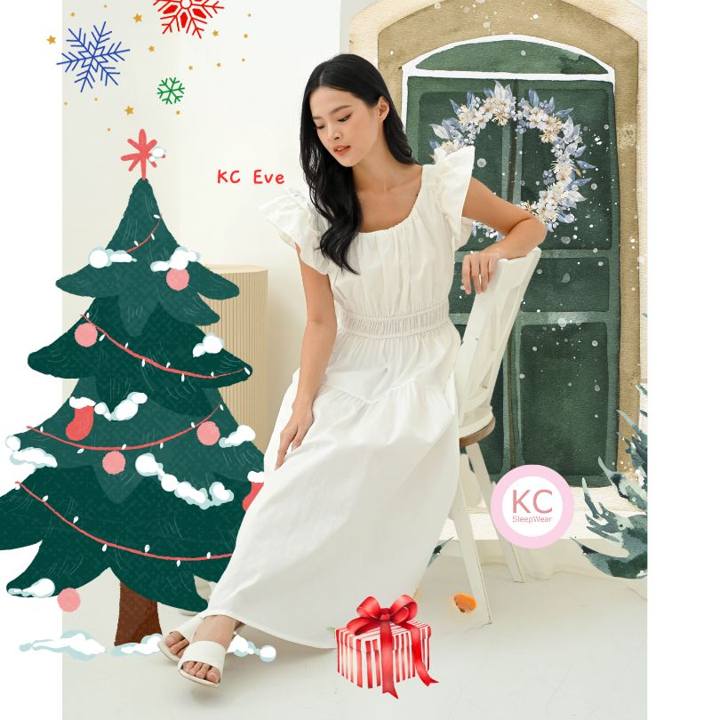 KC Eve in Pearl White Dress Wanita