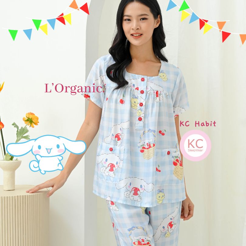KC Habit In Cute Puppy Grid Piyama Wanita Celana Panjang