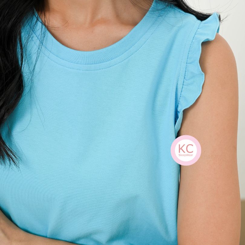 KC Nice In Turquoise Blue Baju Tidur Wanita Celana Pendek Lengan Pendek Bergelombang