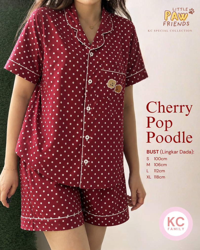 Piyama Classic in Cherry Pop Poodle Piyama Baju Tidur Wanita Lengan Pendek Celana Pendek