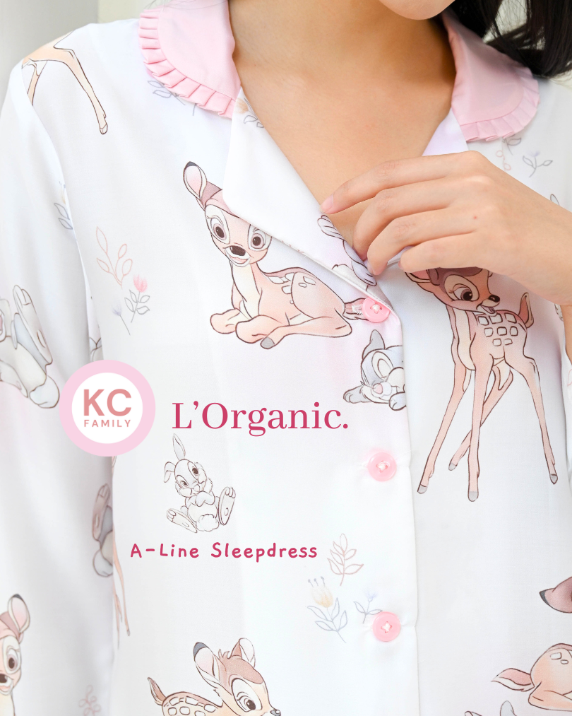 A-Line Sleepdress in Blushing Bambi Daster Wanita Baju Tidur Lengan Panjang