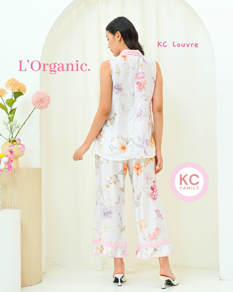 KC Louvre in Dolce Pink Piyama Wanita Celana Panjang Tanpa Lengan