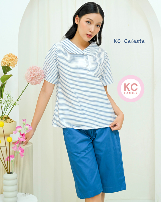 KC Celeste in London Stripe Baju Wanita Celana Selutut Lengan Pendek