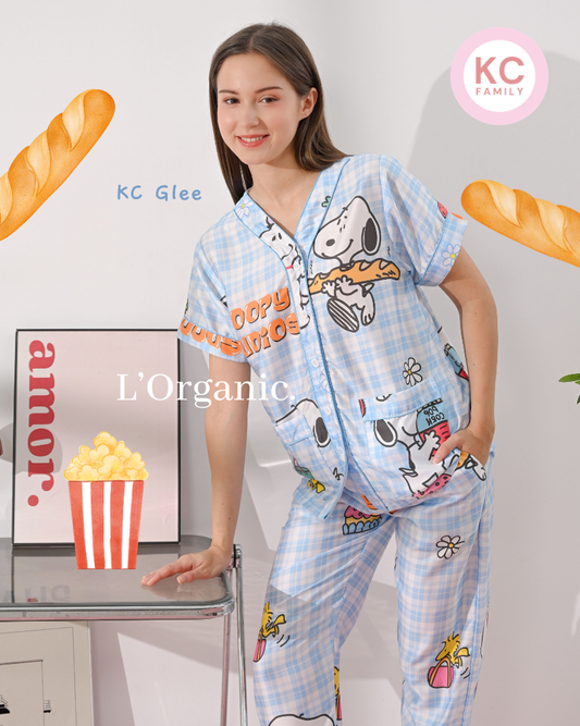 KC Glee in Snoopy's Baguette Piyama Wanita  Baju Tidur Lengan Pendek Celana Panjang