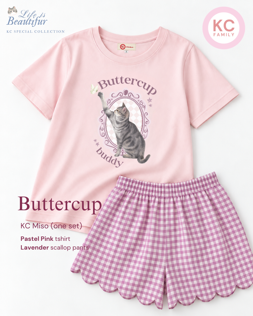 KC Miso in Buttercup Baju Kaos dengan Celana Pendek Piyama Kaos