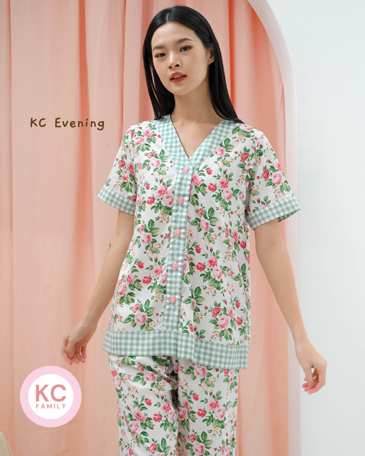 KC Evening in Rose Fantasia Piyama Wanita  Baju Tidur Lengan Pendek Celana Panjang
