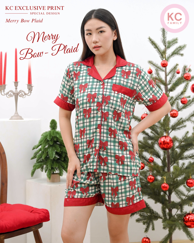 KC Classic in Merry Bow Plaid  Piyama Wanita Baju Tidur Lengan Pendek Celana Pendek
