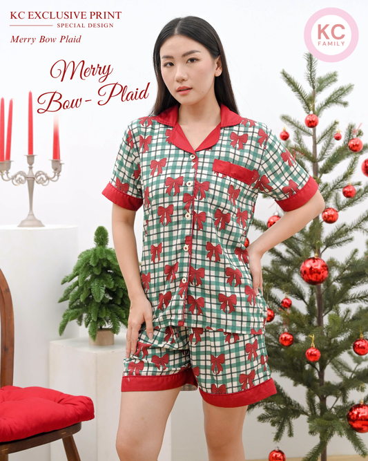 KC Classic in Merry Bow Plaid  Piyama Wanita Baju Tidur Lengan Pendek Celana Pendek