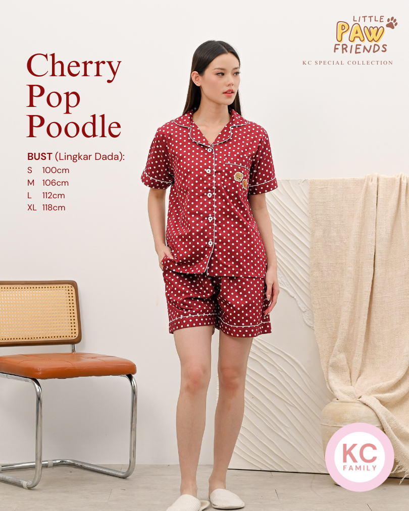 Piyama Classic in Cherry Pop Poodle Piyama Baju Tidur Wanita Lengan Pendek Celana Pendek