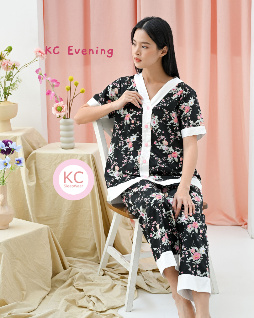 KC Evening in Darling Night Piyama Wanita Baju Tidur Lengan Pendek Celana Panjang