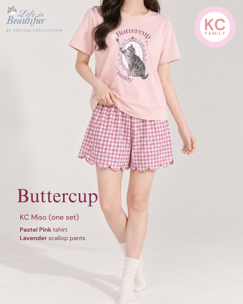 KC Miso in Buttercup Baju Kaos dengan Celana Pendek Piyama Kaos