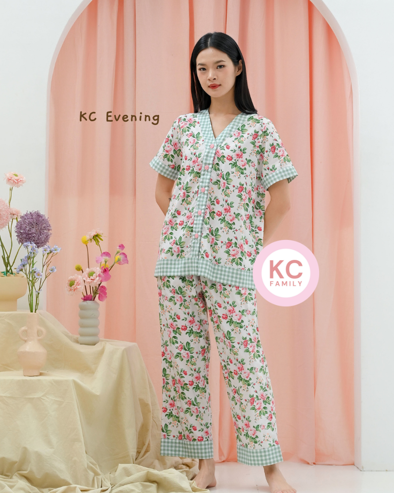 KC Evening in Rose Fantasia Piyama Wanita  Baju Tidur Lengan Pendek Celana Panjang