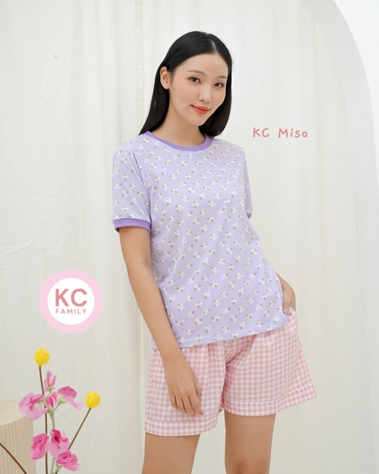 KC Miso in Daisy Periwinkle Piyama Baju Tidur Kaos Lengan Pendek Celana Pendek