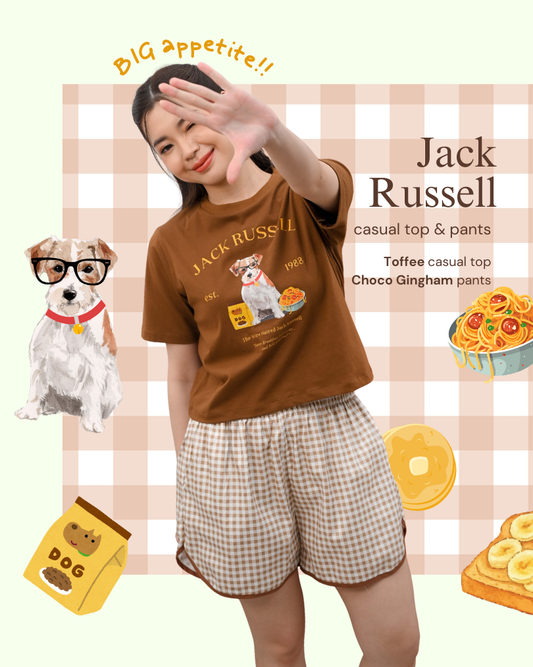 KC Casual Top in Jack Russell Baju Kaos Lengan Pendek dengan Celana Pendek