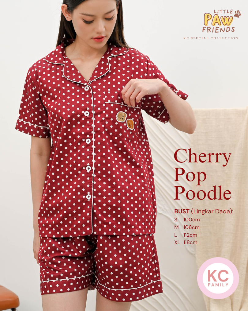 Piyama Classic in Cherry Pop Poodle Piyama Baju Tidur Wanita Lengan Pendek Celana Pendek