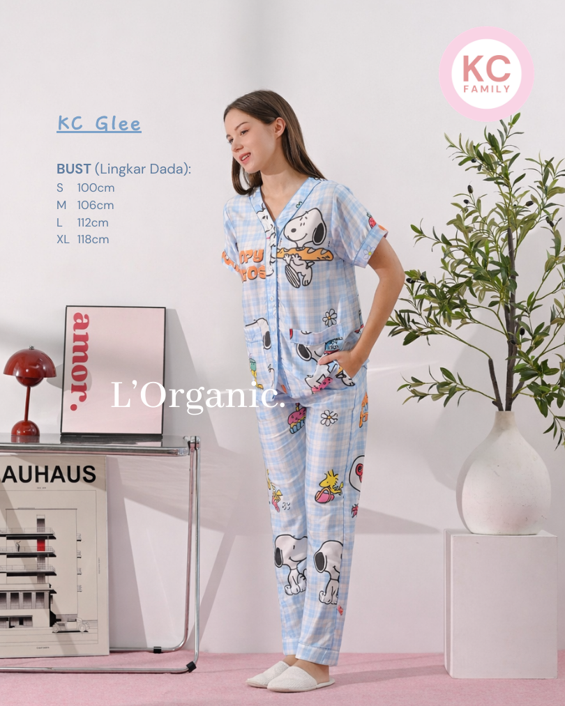 KC Glee in Snoopy's Baguette Piyama Wanita  Baju Tidur Lengan Pendek Celana Panjang