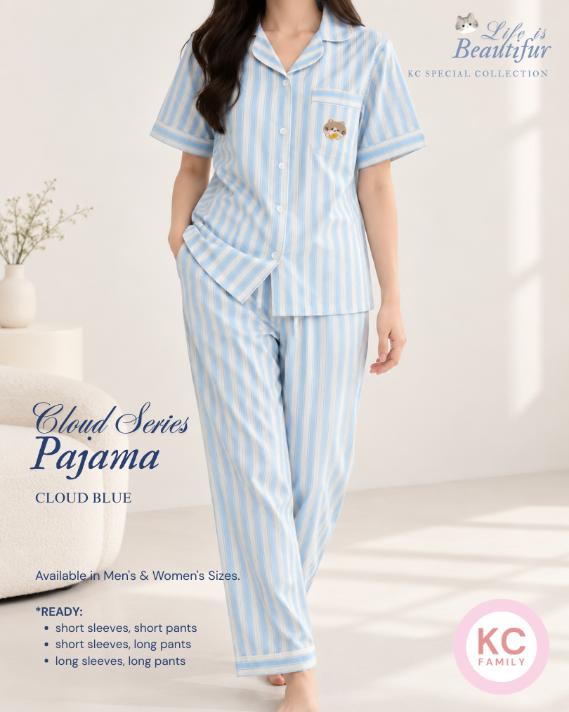 Classic Pajama in Cloud Series Piyama Wanita Baju Tidur Lengan Pendek Celana Panjang