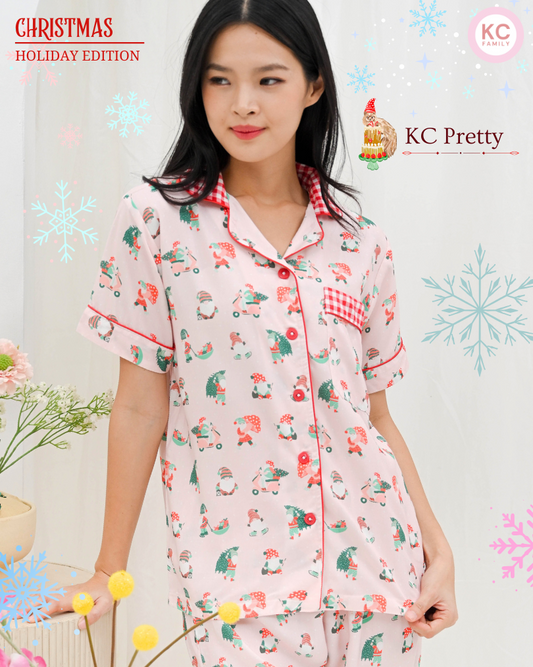 KC  Pretty In Pink Santa  Baju Tidur Wanita Piyama Celana Panjang Lengan Pendek