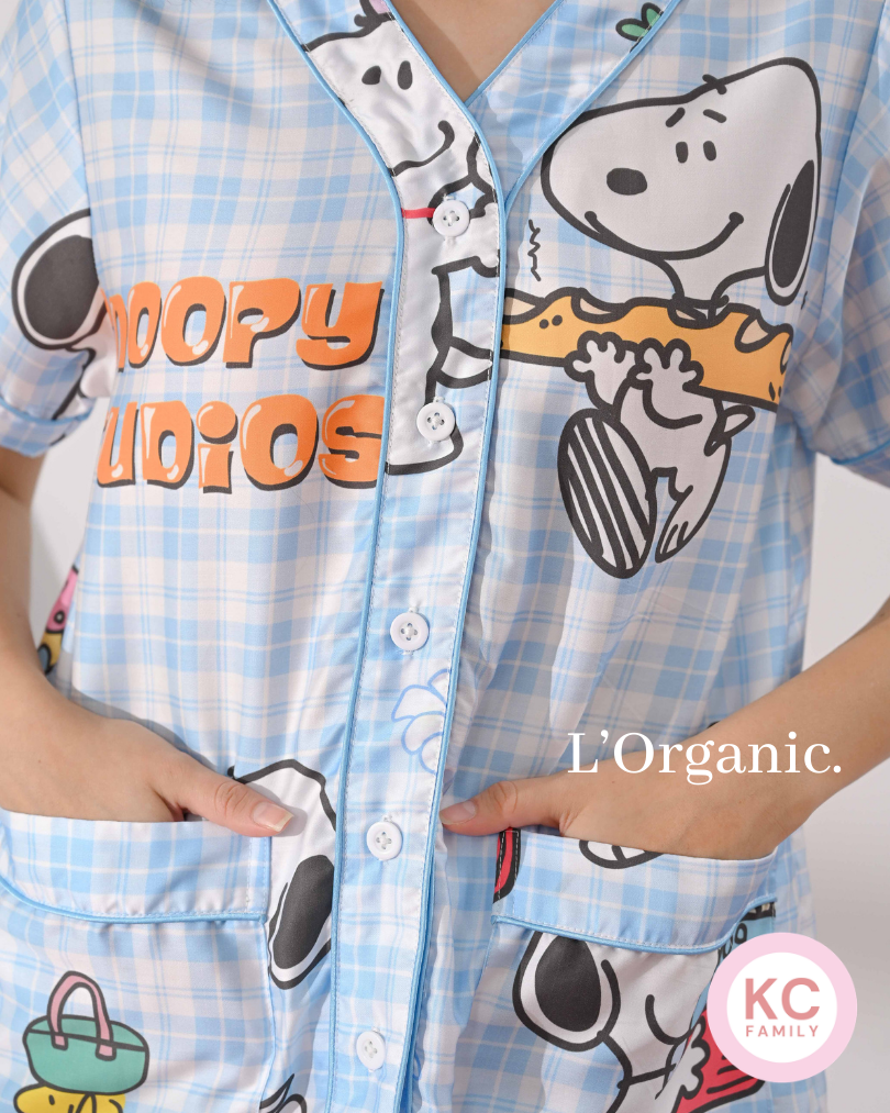 KC Glee in Snoopy's Baguette Piyama Wanita  Baju Tidur Lengan Pendek Celana Panjang