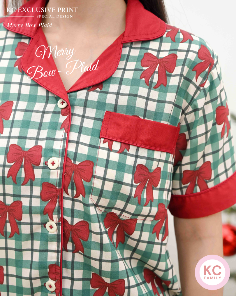 KC Classic in Merry Bow Plaid  Piyama Wanita Baju Tidur Lengan Pendek Celana Pendek