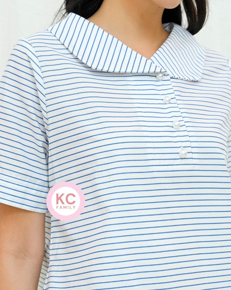 KC Celeste in London Stripe Baju Wanita Celana Selutut Lengan Pendek