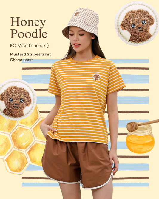 KC Miso in Honey Poodle Baju Kaos dengan Celana Pendek Piyama Kaos
