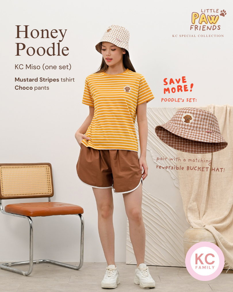 KC Miso in Honey Poodle Baju Kaos dengan Celana Pendek Piyama Kaos