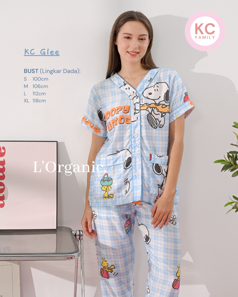 KC Glee in Snoopy's Baguette Piyama Wanita  Baju Tidur Lengan Pendek Celana Panjang