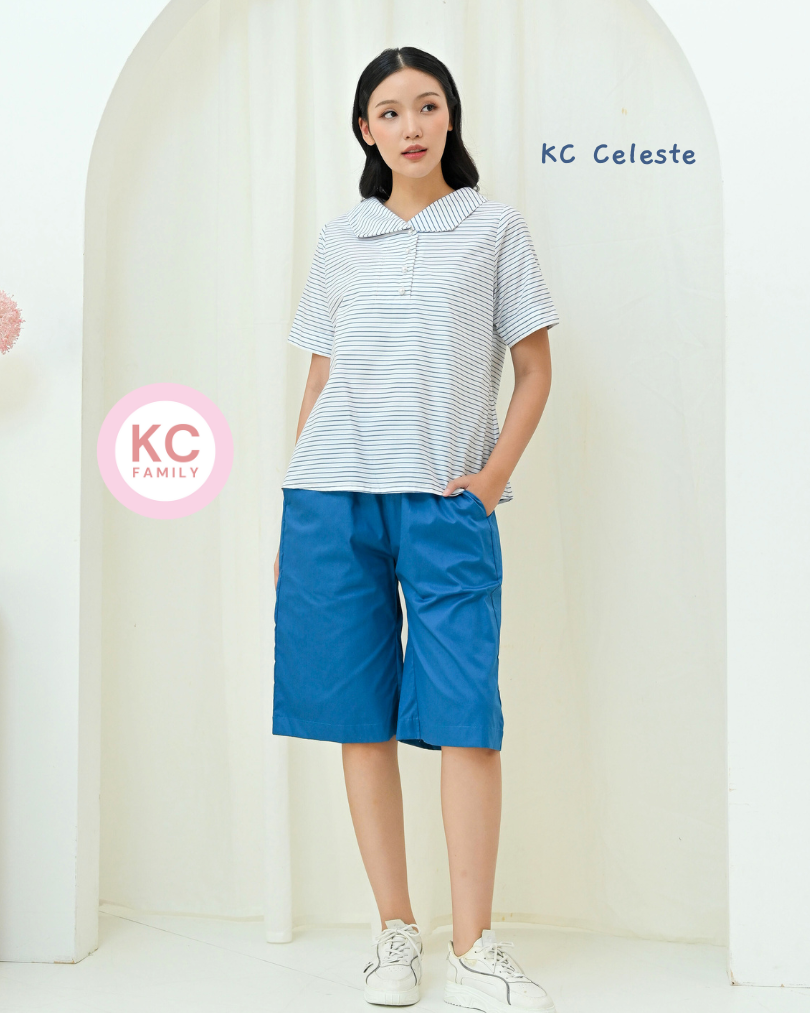 KC Celeste in London Stripe Baju Wanita Celana Selutut Lengan Pendek