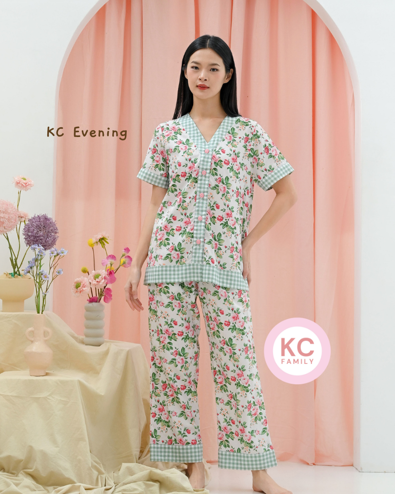 KC Evening in Rose Fantasia Piyama Wanita  Baju Tidur Lengan Pendek Celana Panjang