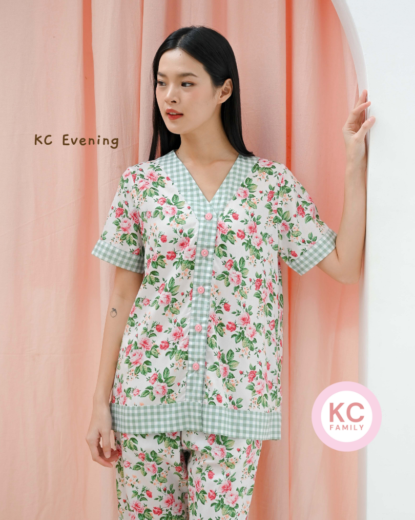 KC Evening in Rose Fantasia Piyama Wanita  Baju Tidur Lengan Pendek Celana Panjang