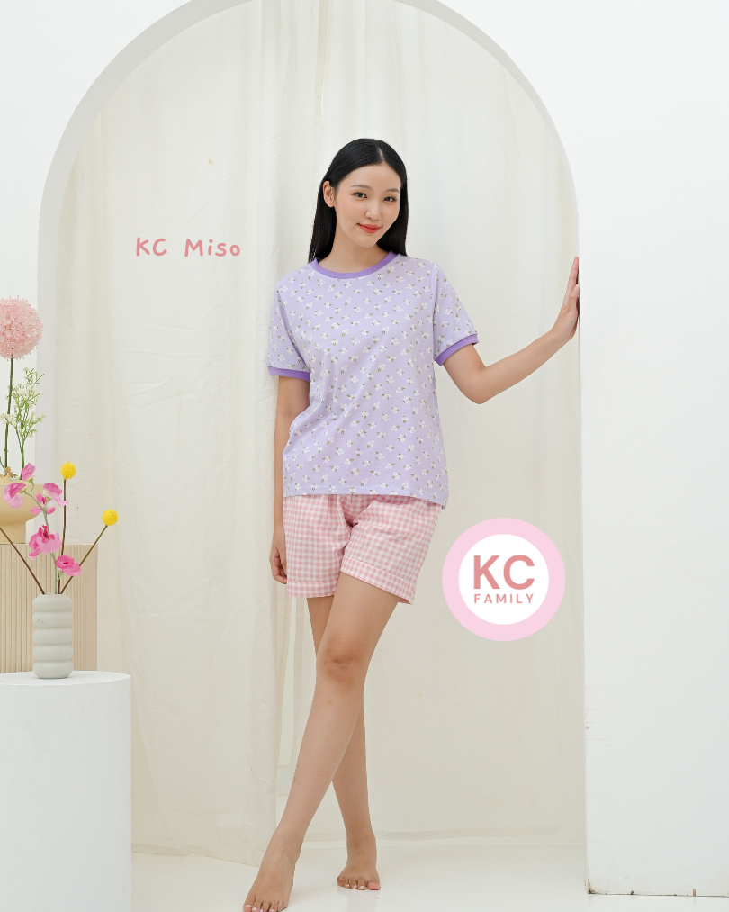 KC Miso in Daisy Periwinkle Piyama Baju Tidur Kaos Lengan Pendek Celana Pendek