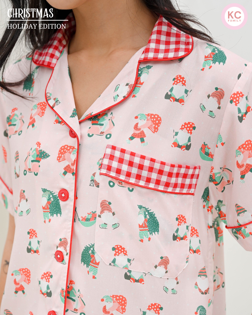 KC  Pretty In Pink Santa  Baju Tidur Wanita Piyama Celana Panjang Lengan Pendek