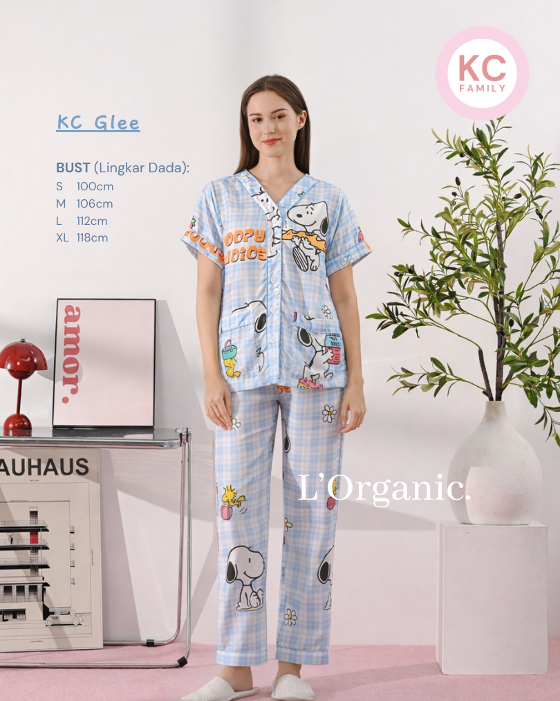 KC Glee in Snoopy's Baguette Piyama Wanita  Baju Tidur Lengan Pendek Celana Panjang