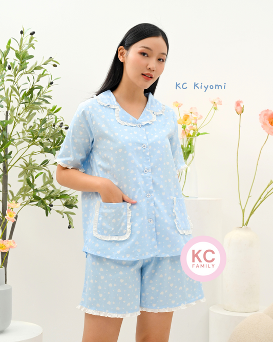 KC Kiyomi in Cotton Heart Piyama Wanita Baju Tidur Lengan Pendek Celana Pendek
